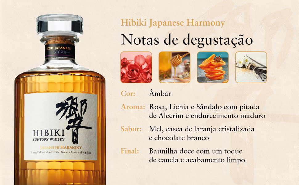 響　Hibiki Japanese Harmony 700ml Whisky Japonês Importado Hibiki Suntory 700ml ABV 43